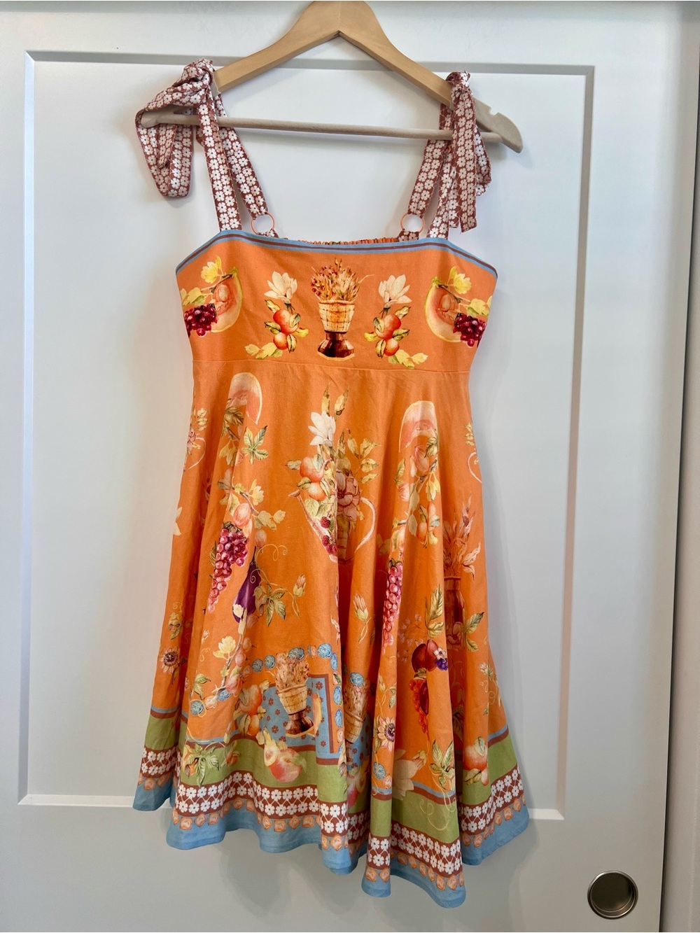 Caroline Constas Orange Mediterranean Fruit Print Tie Strap Mini Dress M - Picture 4 of 8